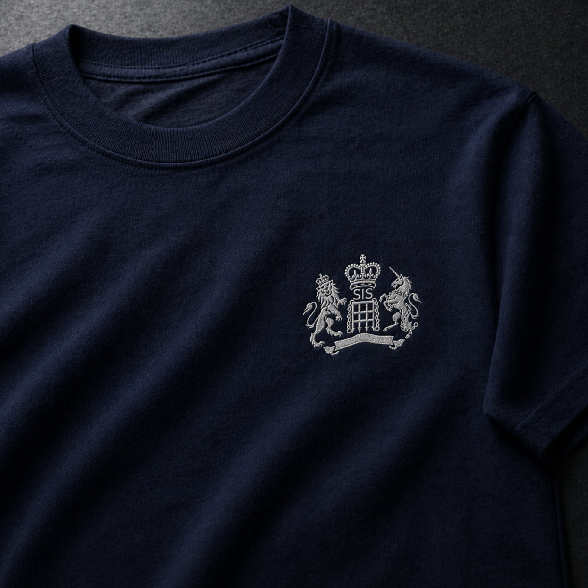 James Bond T-Shirt with Embroidered S.I.S. Logo from Skyfall Closeup product shot