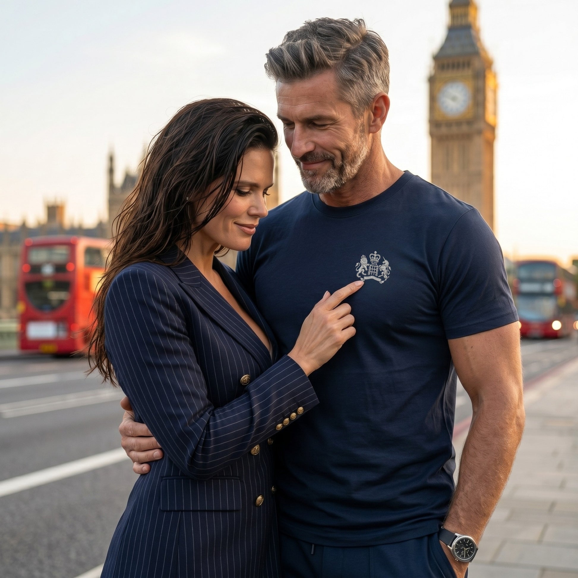 Couple embracing with London's Big Ben in the background